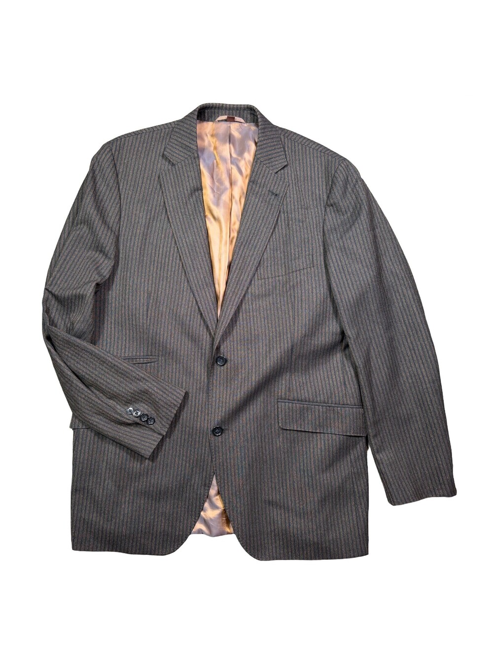 Kroon Mens 42L Brown Black Stripe Wool Blazer Sport Coat Luxury 2 Button Jacket